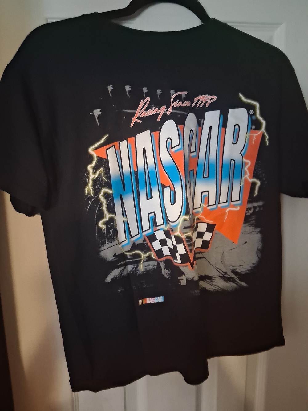 NASCAR Black Graphic Tee for Kids - Bold Blue & Orange Print